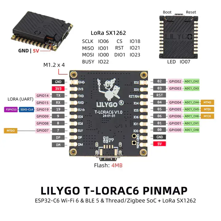 Module Principal Lora Lilygo T-lorac6 Esp32-c6 Sx1262 868mhz 915mhz Lorawan Carte De Développement Modules Rf Sans Fil Longue Portée Basse Consommation - Buy Es — image 5 sur 6