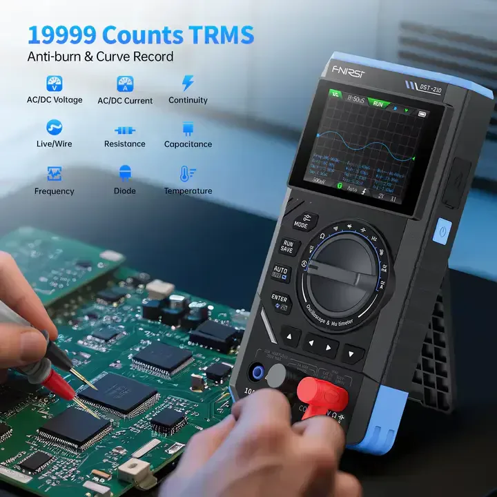 Fnirsi Dst-210 Multimètre Numérique 3 En 1 Oscilloscope Générateur De Signaux 19999 Points 10mhz/1mhz Outil Portable