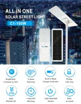 Lampadaire Solaire Cworth Energy  Tout-en-un Haute Qualité Ip65 100w