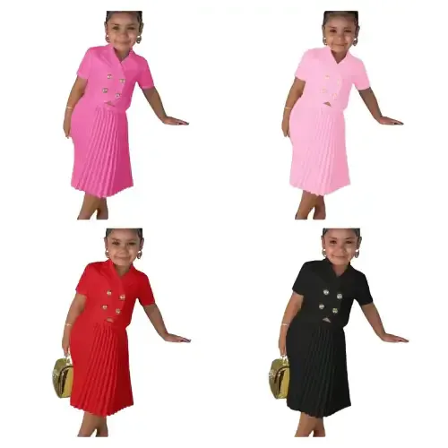 Ensemble De Vêtements Pour Filles,Jupe Plissée à Manches Courtes,Couleur Unie,Double Boutonnage,Vêtements Pour Enfants De Créateur De Mode - Buy Children Clothe — image 2 sur 7