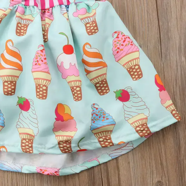 Robe Pour Fille à Bretelles Imprimées Crème Glacée,Robe Rose Mignonne Pour Enfant 9mois à 1an,Robe Ample,Articles De Haute Qualité, — image 7 sur 7