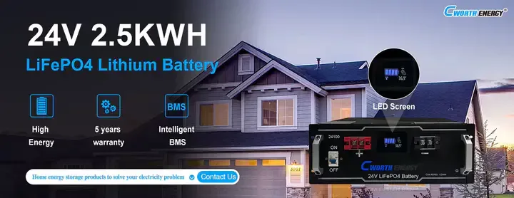 Batterie Lithium-ion 24v Lifepo4  2.5kwh, cworth energy