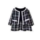 Ensemble élégant Veste Courte Et Robe Pour Filles,Motif Patchwork Doux,Vêtements Mélangés En Laine Peignée