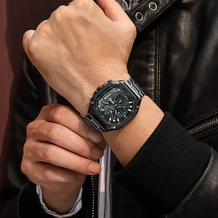 Montre Pour Homme : Bracelet En Acier Carré -