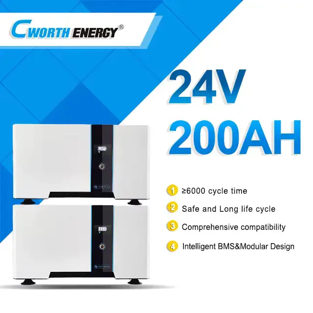 Batterie Lithium 24v Lifepo4 200ah 5kwh, Cworth Energy