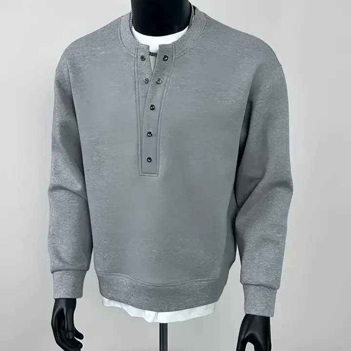 Sweat-shirt &Agrave; Manches Longues En Coton Lourd Pour Homme Avec Un Design &Agrave; Demi-patte Pour L'hiver - Buy Heavyweight Cotton Hoodie semi Open Chest S