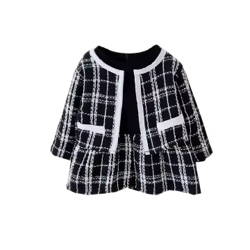 Ensemble élégant Veste Courte Et Robe Pour Filles,Motif Patchwork Doux,Vêtements Mélangés En Laine Peignée