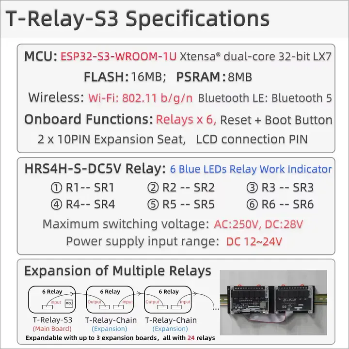 Lilygo Carte  Relais T-relays3 Esp32-s3 6 Voies Wifi Bluetooth — image 5 sur 5