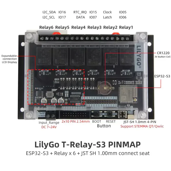 Lilygo Carte  Relais T-relays3 Esp32-s3 6 Voies Wifi Bluetooth