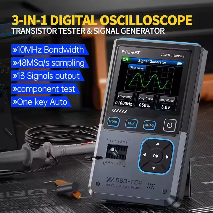 Fnirsi Dso-tc4 Oscilloscope Générateur De Signaux 3 En 1 10 Mhz 48 Msa/s Testeur De Composants électroniques
