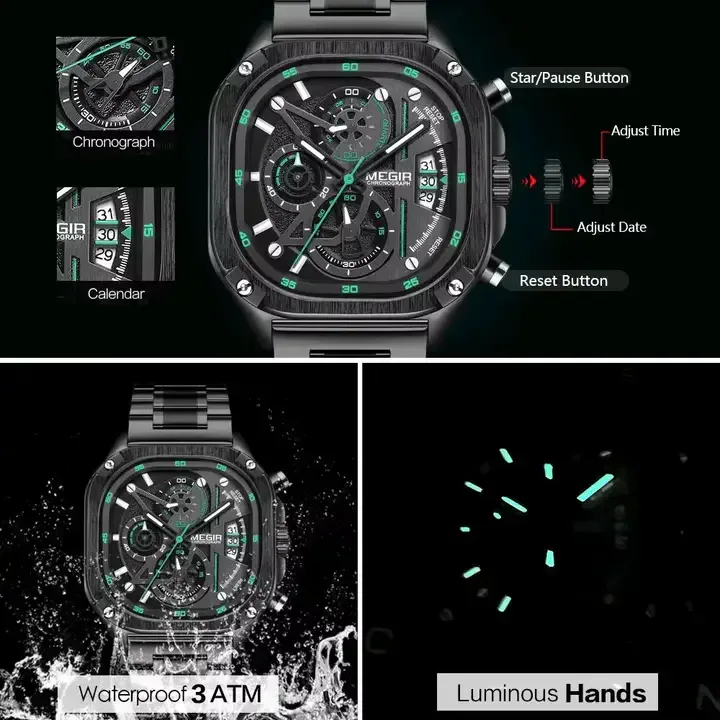 Montre Pour Homme : Bracelet En Acier Carré -