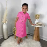 Ensemble De Vêtements Pour Filles,Jupe Plissée à Manches Courtes,Couleur Unie,Double Boutonnage,Vêtements Pour Enfants De Créateur De Mode - Buy Children Clothe