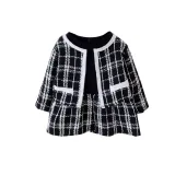 Ensemble élégant Veste Courte Et Robe Pour Filles,Motif Patchwork Doux,Vêtements Mélangés En Laine Peignée