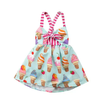 Robe Pour Fille à Bretelles Imprimées Crème Glacée,Robe Rose Mignonne Pour Enfant 9mois à 1an,Robe Ample,Articles De Haute Qualité,