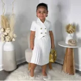 Ensemble De Vêtements Pour Filles,Jupe Plissée à Manches Courtes,Couleur Unie,Double Boutonnage,Vêtements Pour Enfants De Créateur De Mode - Buy Children Clothe
