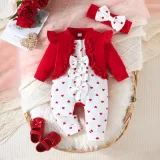 Combinaison Bébé  12-18 Mois,Manches Longues,Couleur Assortie,Adorable Nœud,Coton,Motif à Pois,Pour Ramper