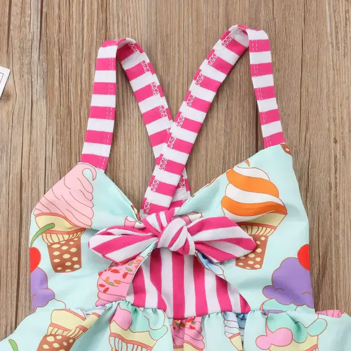 Robe Pour Fille à Bretelles Imprimées Crème Glacée,Robe Rose Mignonne Pour Enfant 9mois à 1an,Robe Ample,Articles De Haute Qualité, — image 3 sur 7