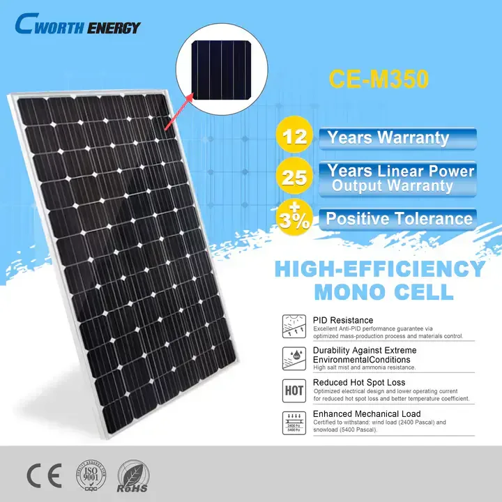 Panneaux Solaires  Monocristallin 350 Watt 40v, Cworth Energy